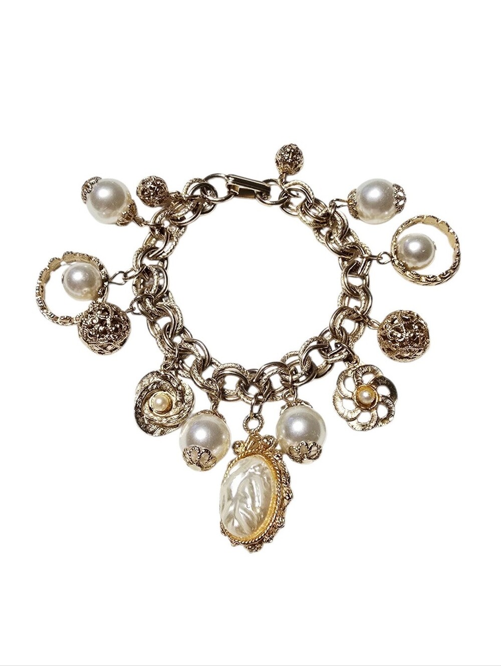 Gold-Tone Pearl Charm Bracelet